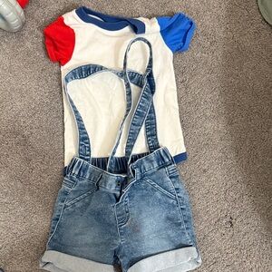 Cat & Jack Blue Denim Overalls with Red and Blue Tee
